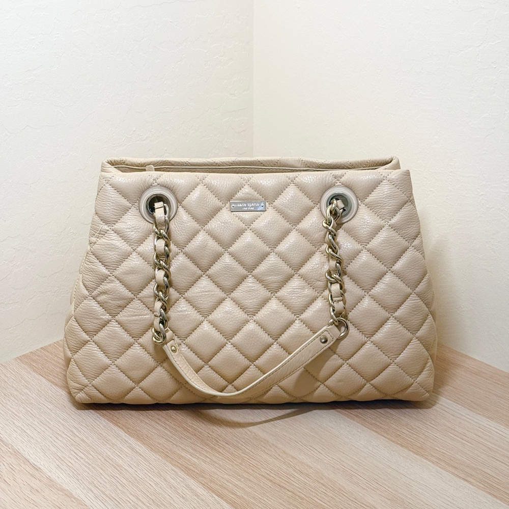 Kate Spade Beige Quilted Tote Bag